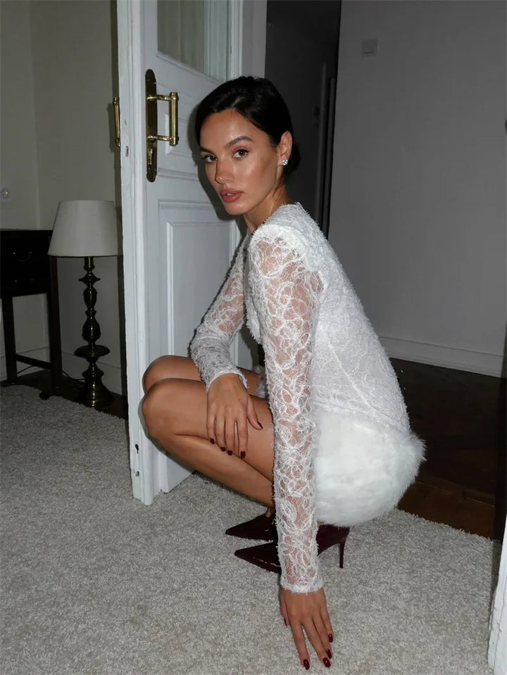 Mini lace dress with fur design - FRANCIS