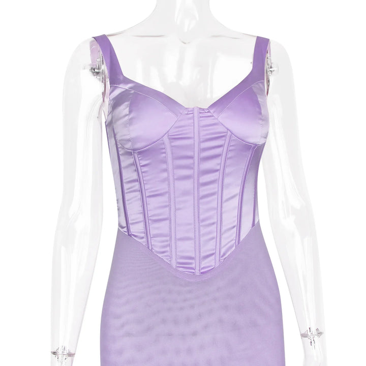 Mesh Maxi Dress with Satin Corset Design - Mariam