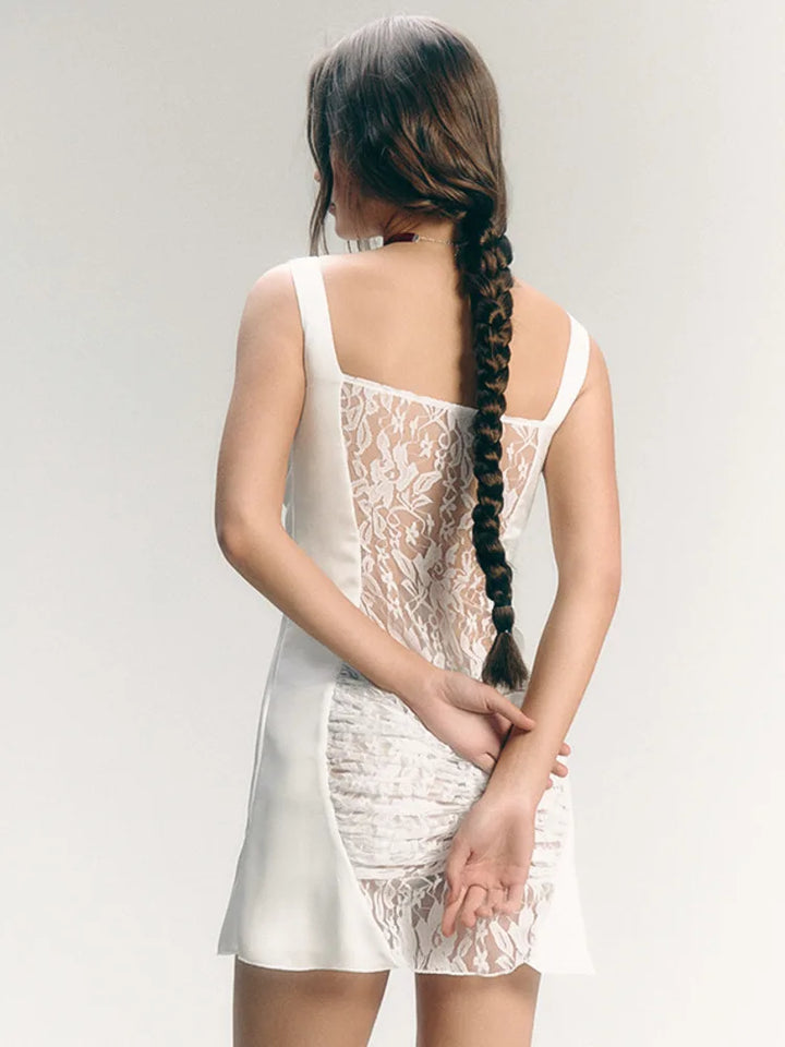 Satin Mini Dress with Lace Decoration and Ruched Design - Leona