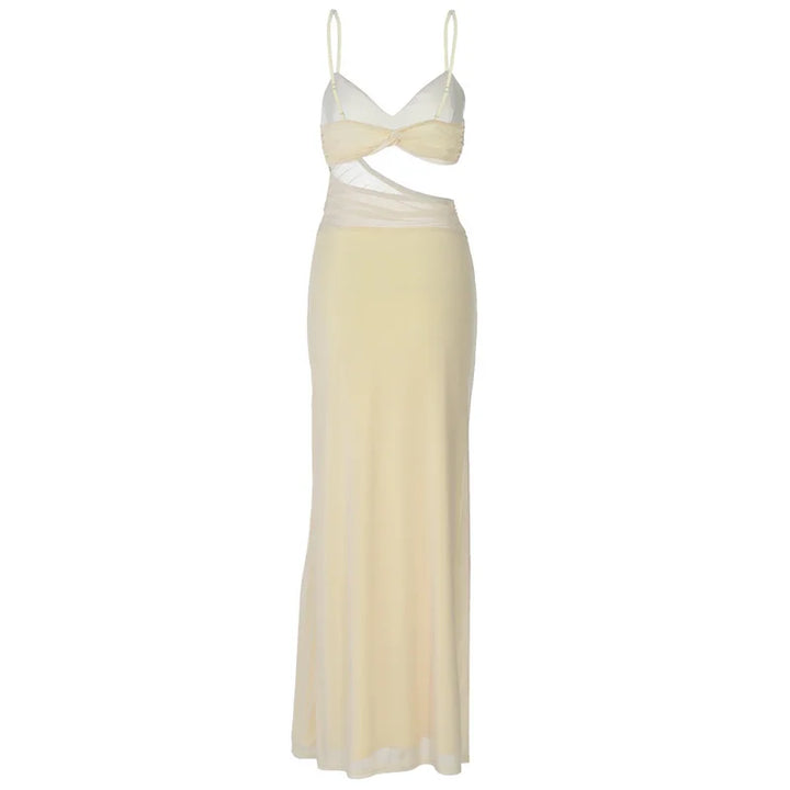 Maxi mesh dress with lining, featuring cutout and open back design - Jane