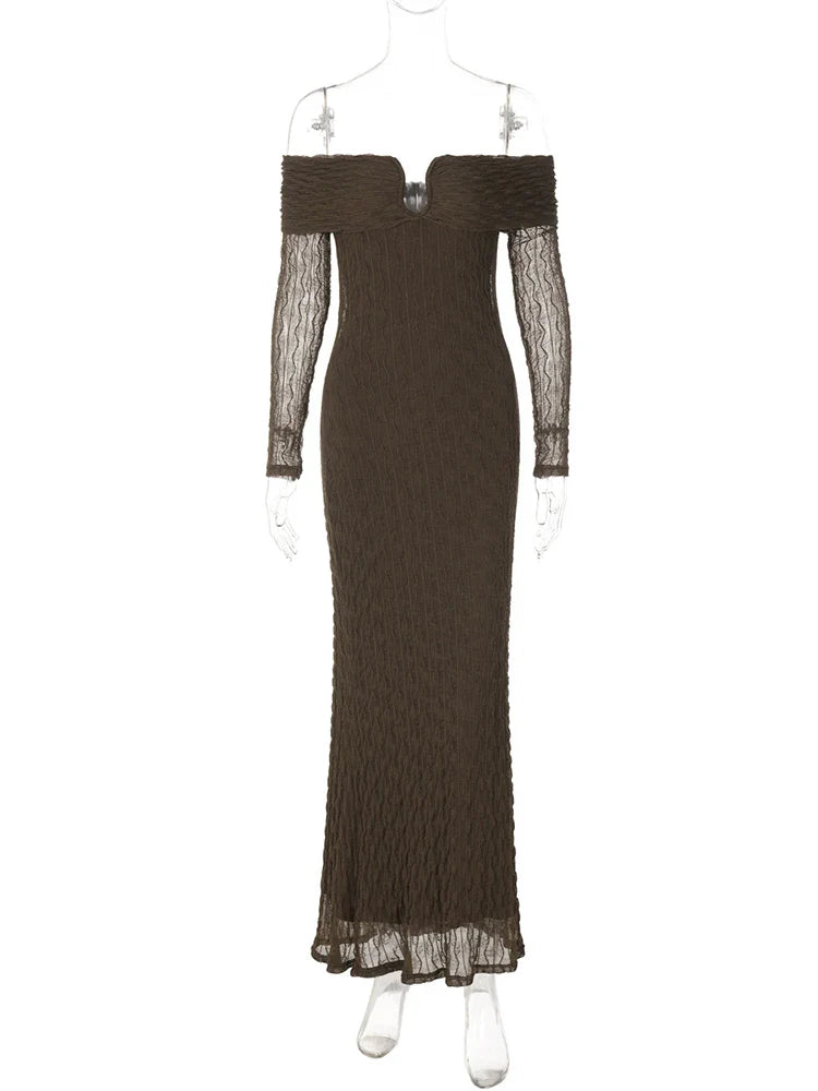 Off-shoulder maxi dress with printed fabric - Aida