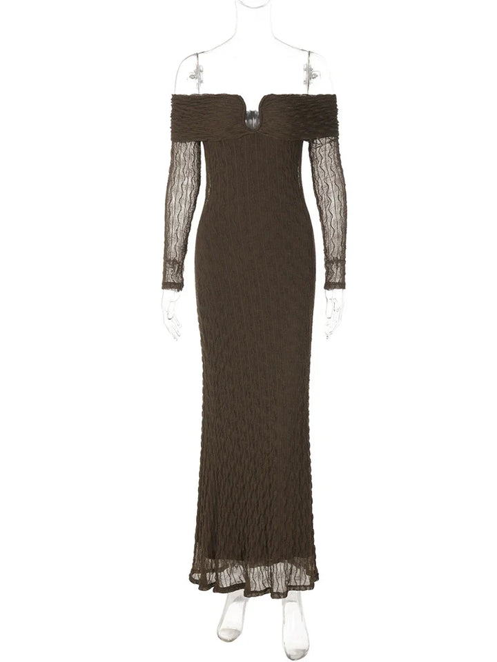 Off-shoulder maxi dress with printed fabric - Aida