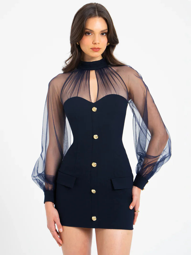 Fitted mini dress with tailored chiffon sleeves - Darwin