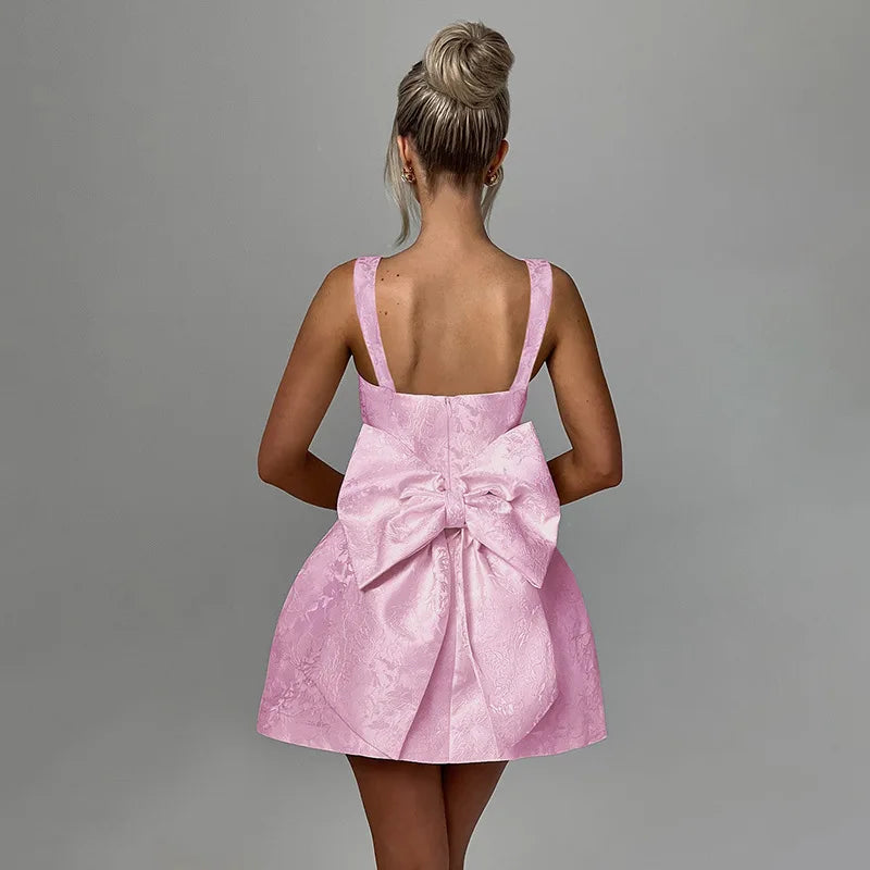Mini dress with floral illustration print and bow detail on the back - Louisa