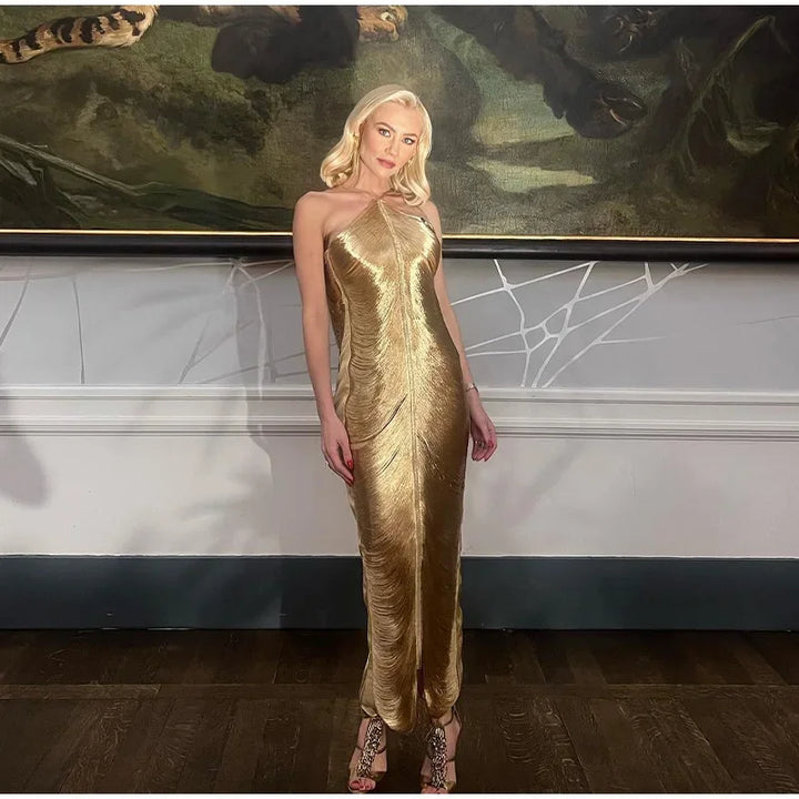 Maxi Dress with Shiny Threads and Open Back - Ashley