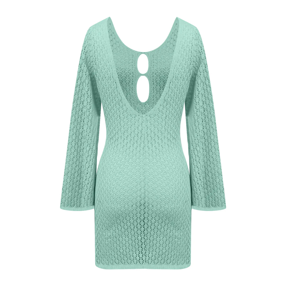 Knitted Mini Beach Dress with Open Back - Keira