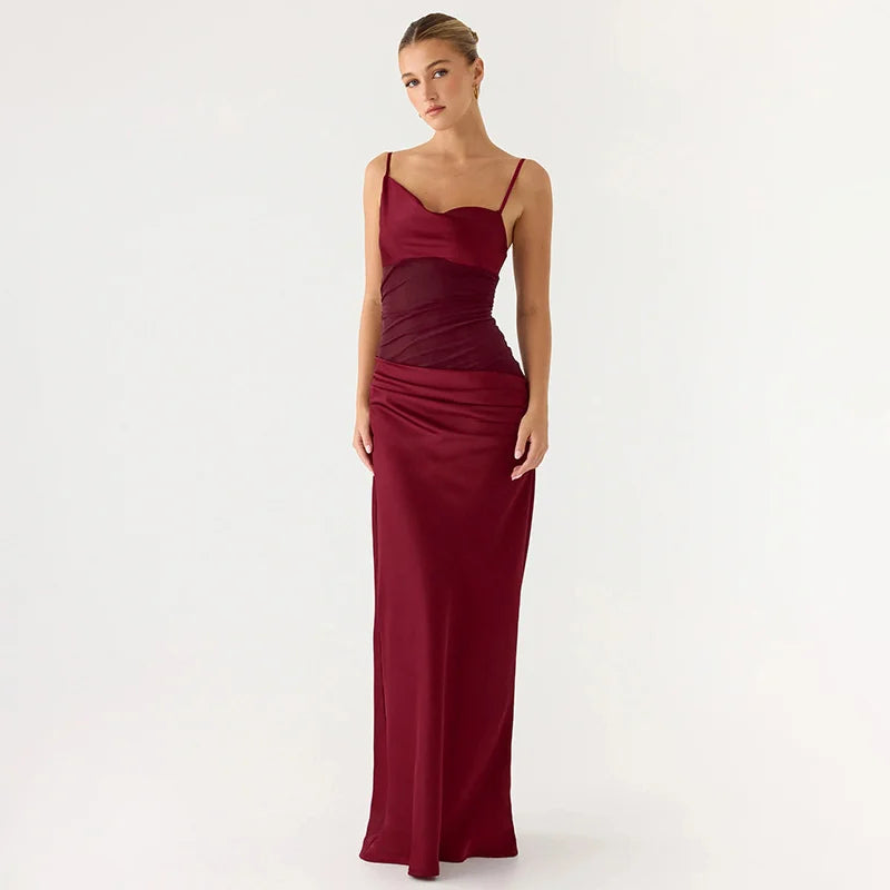 Satin Maxi Dress with Mesh Design - Jordan