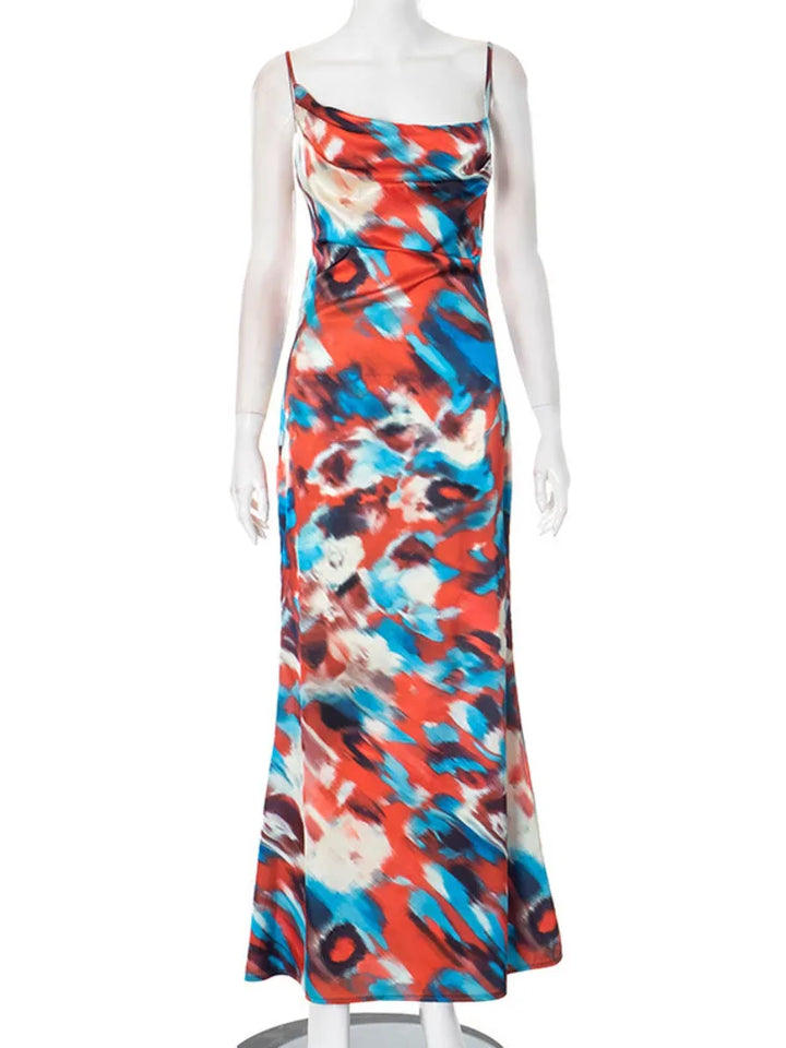 Colorful Satin Maxi Dress - Skylar