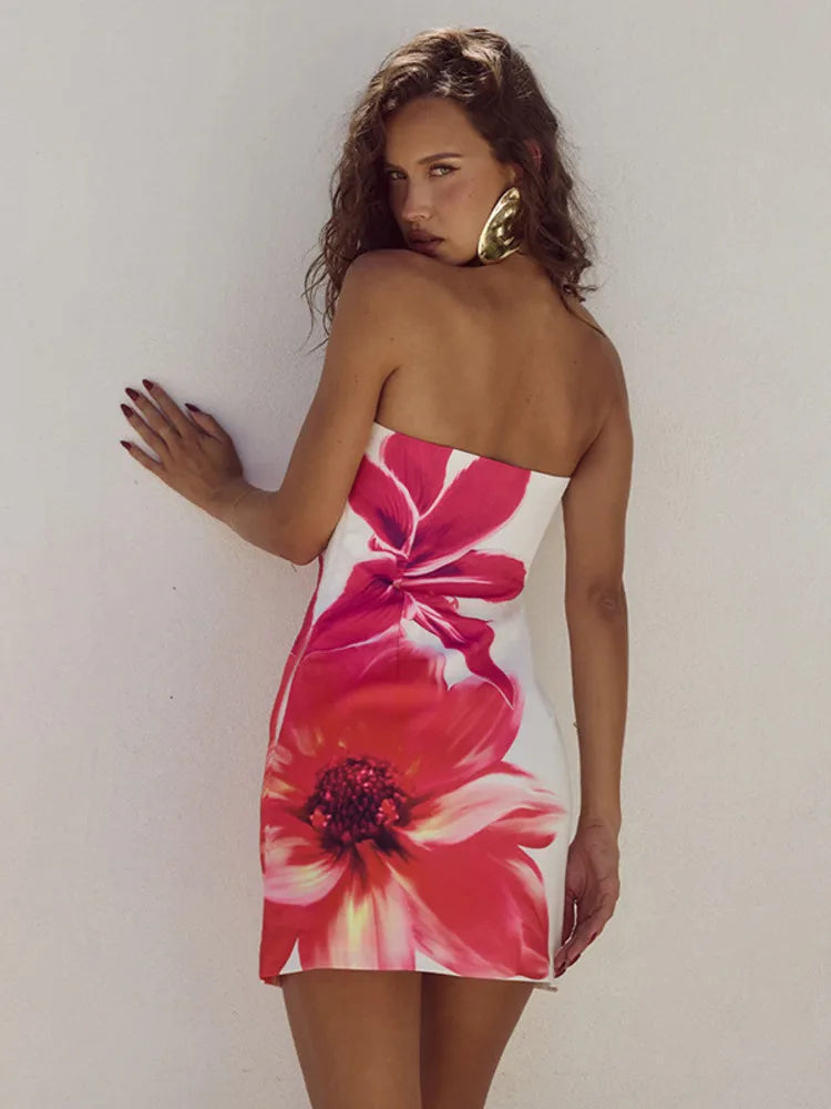 Strapless mini dress with floral print detail - Shay Lee