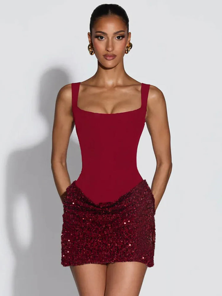 Mini Dress with Sequin Design - Rozan