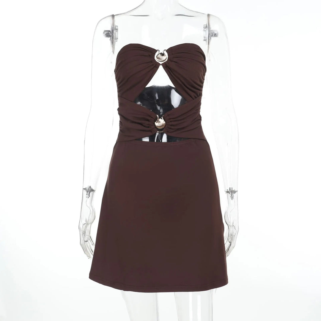 Summer strapless mini dress with shell buckle detail - Playa