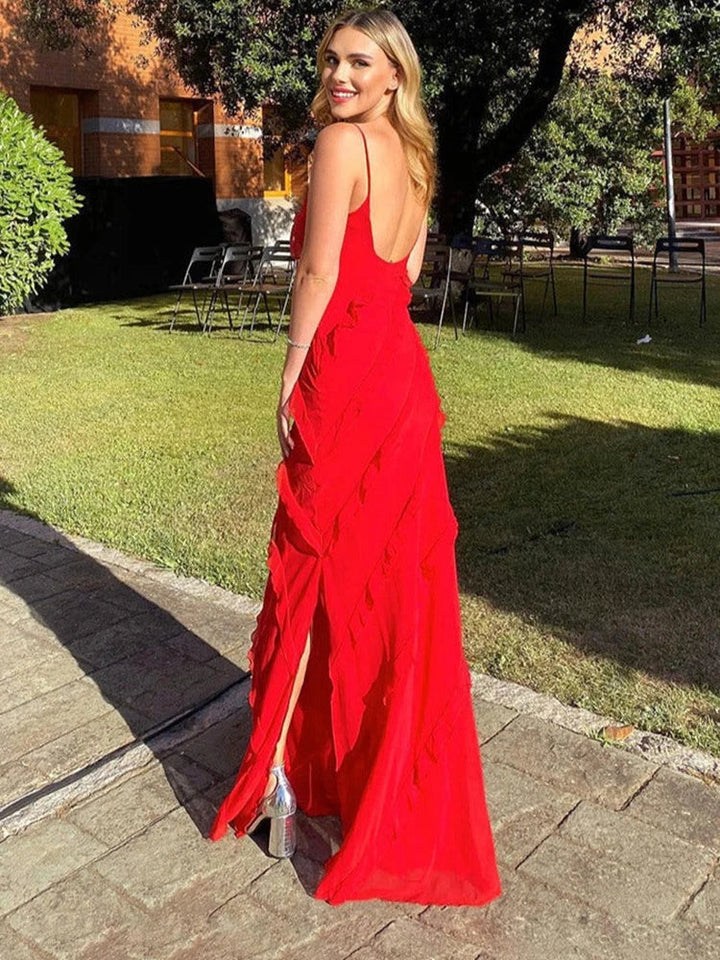 Elegant Maxi Dress with Flounce Decoration - Olga