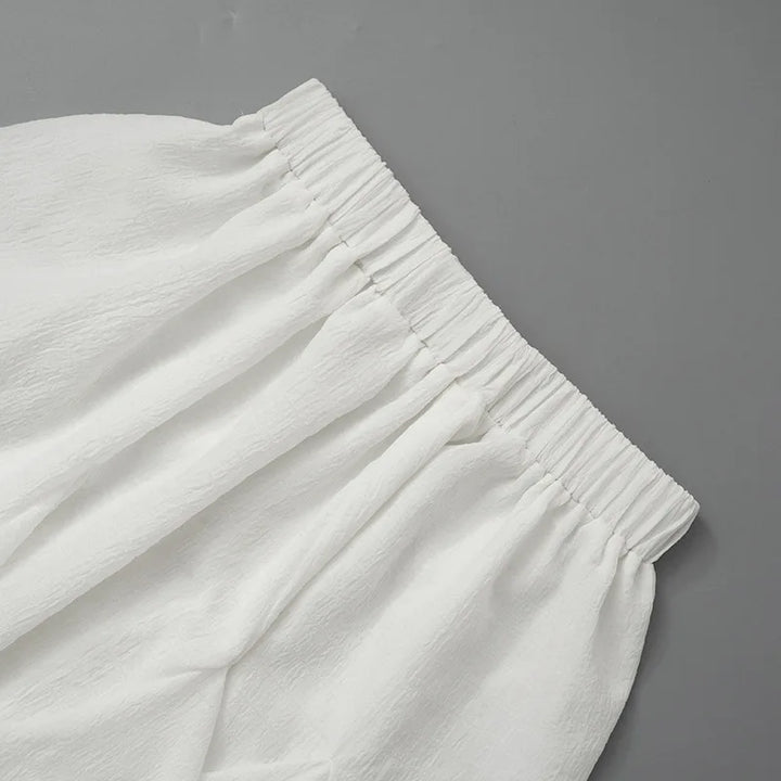 Two-Piece Linen Set with Strapless Tie Top and Ruffled Mini Skirt - Lola
