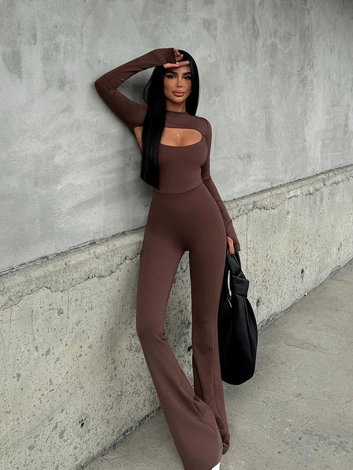 Pedal Pusher Jumpsuit with Shaping Fabric and Overlay Design - Vini