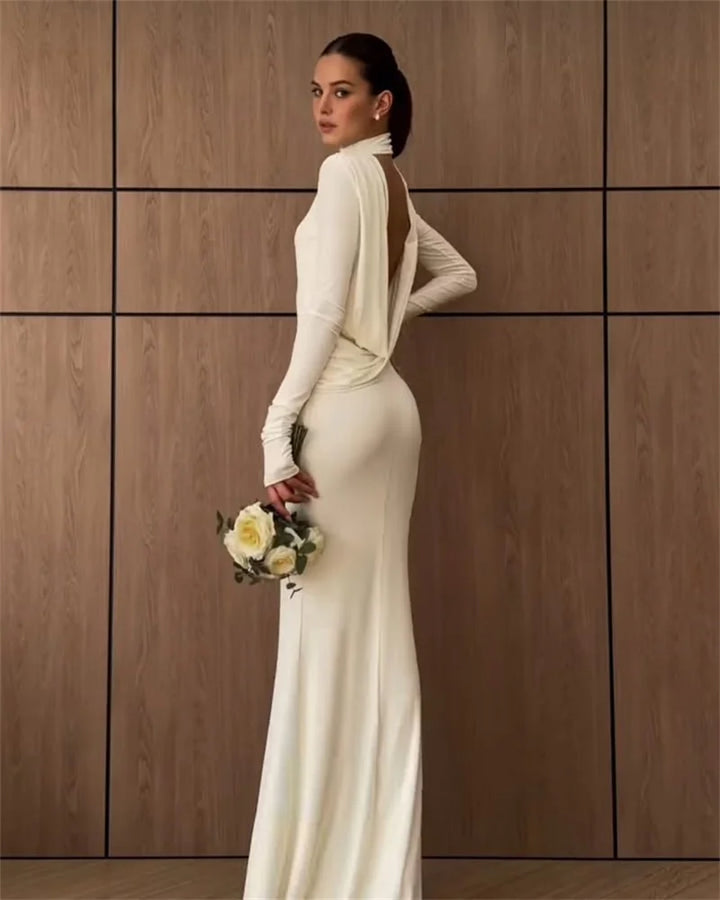 Elegant maxi dress with collar and open back - LARIAN