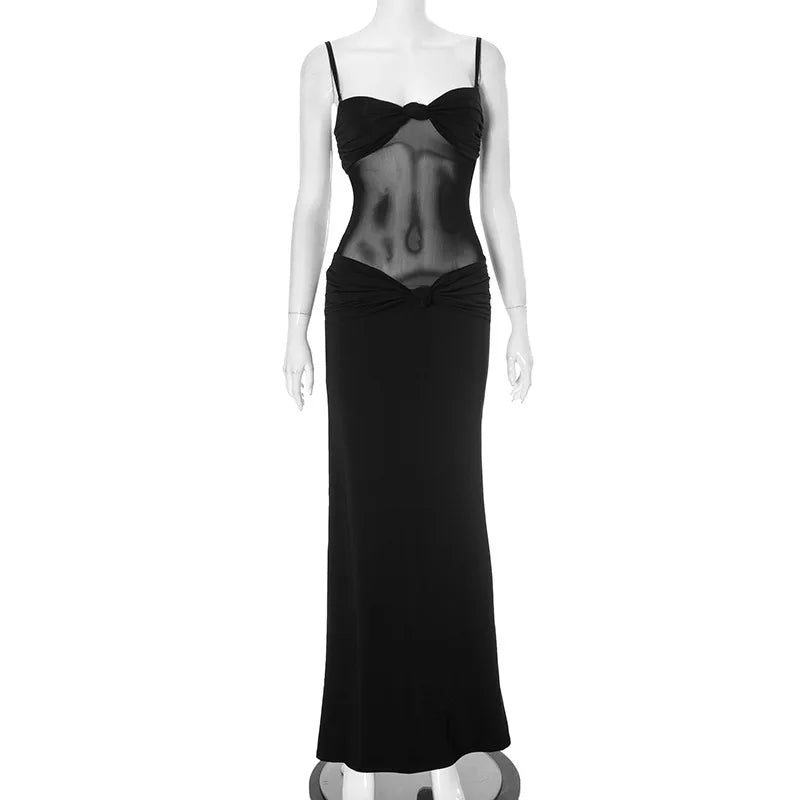 Maxi Dress with Removable Straps, Ruched and Mesh Design - Blair