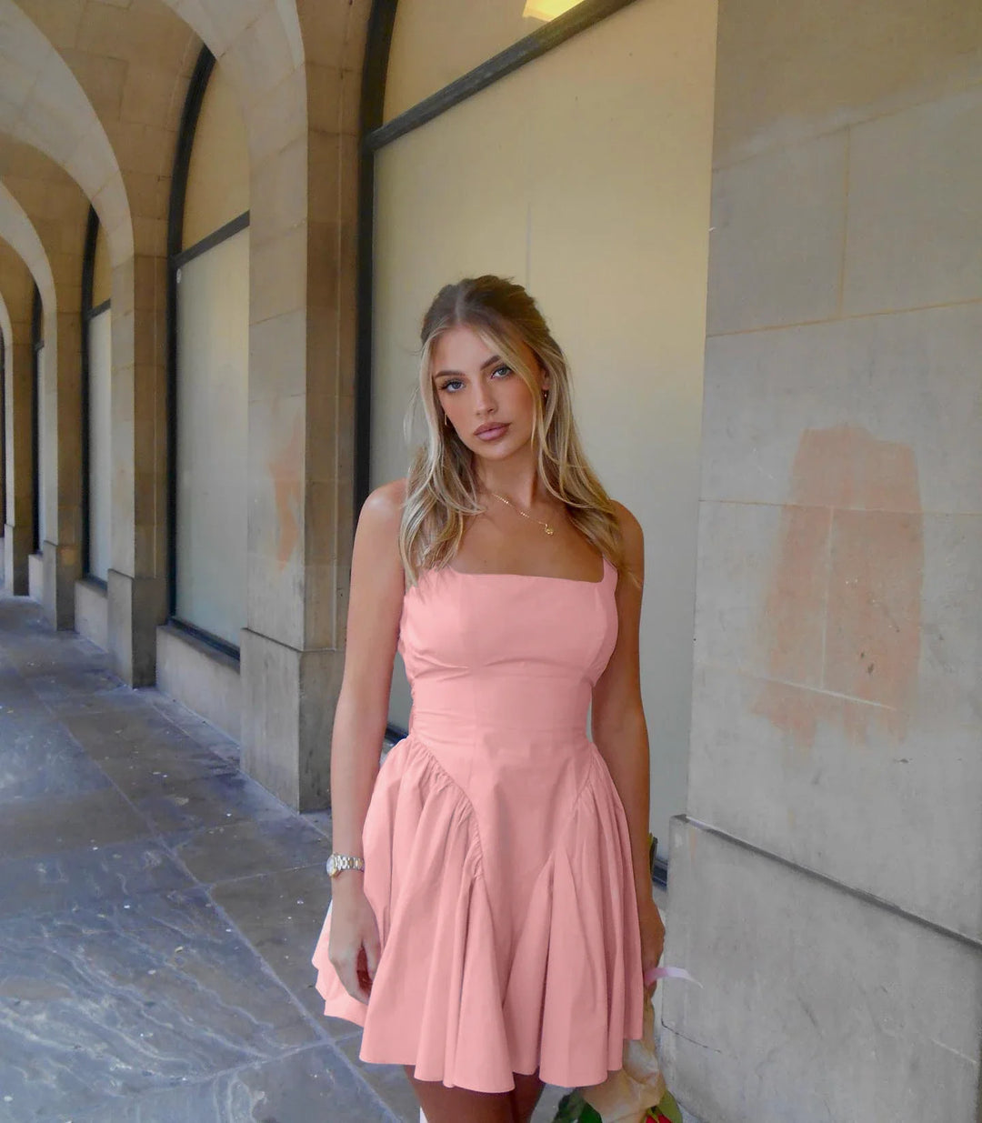 A-Line Mini Dress with Back Bow Tie - Linda