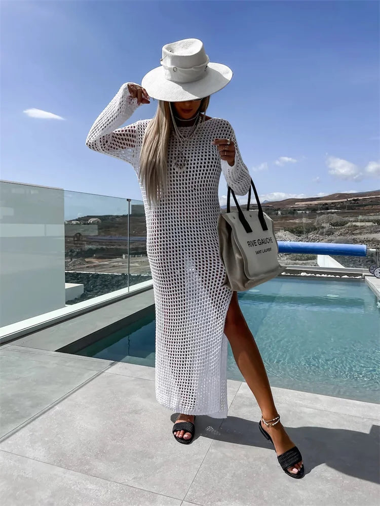Mesh Maxi Beach Dress with Slit Design - Miranda