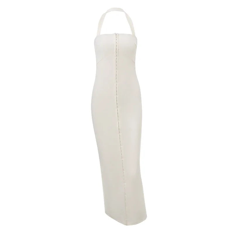 Fitted Maxi Dress with Pin Closure and Open Back - Natasha