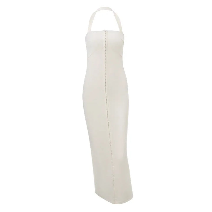 Fitted Maxi Dress with Pin Closure and Open Back - Natasha