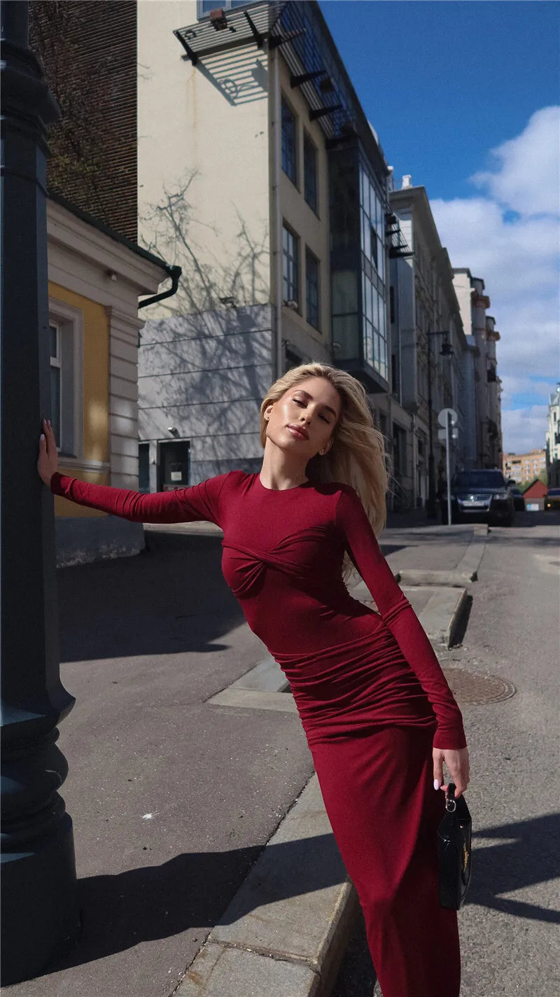 Fitted Maxi Dress with Ruching Design - Lin