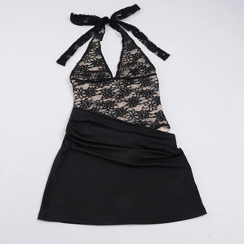 Mini pleated dress with lace bodysuit design - LISS