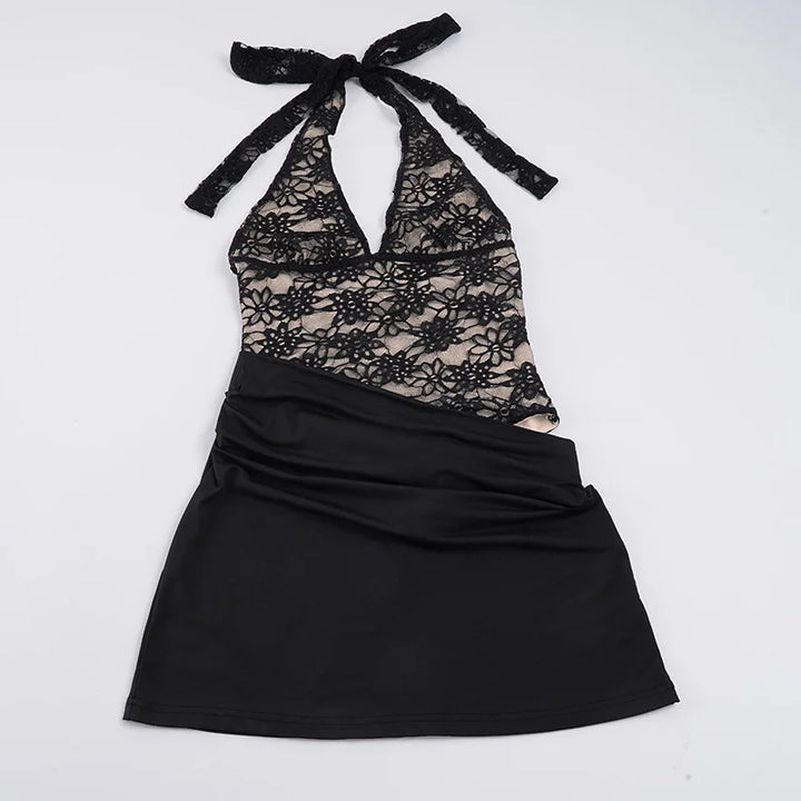 Mini pleated dress with lace bodysuit design - LISS