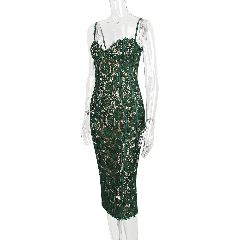 Fitted Lace Midi Dress - Barbara