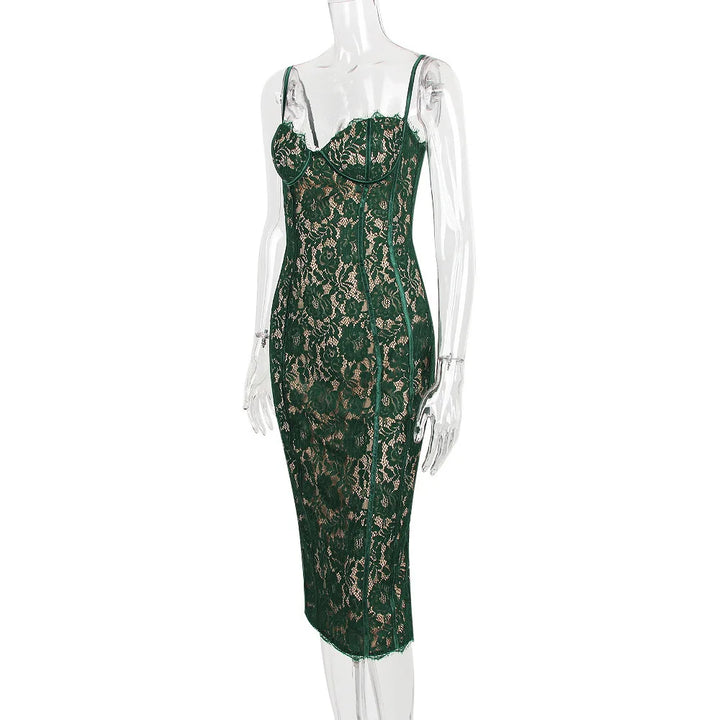 Fitted Lace Midi Dress - Barbara