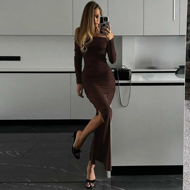 Maxi dress with ruching and slit decoration - MARINA