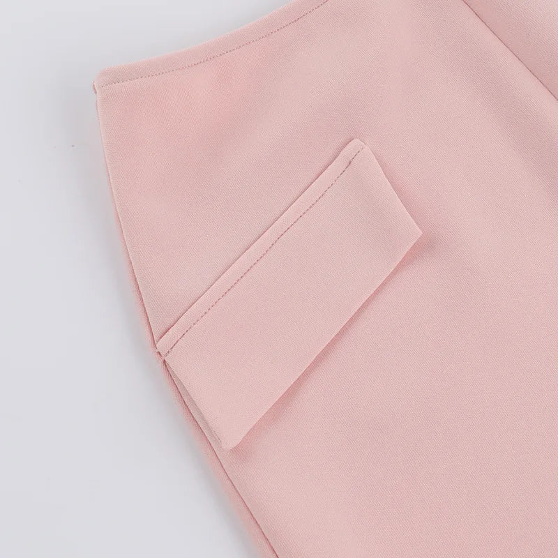 Three-Piece Set: Mini Skirt, Shirt, and Fitted Corset with Pocket Detail - Pearl