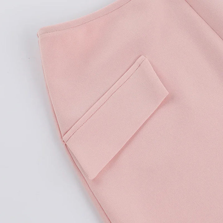 Three-Piece Set: Mini Skirt, Shirt, and Fitted Corset with Pocket Detail - Pearl