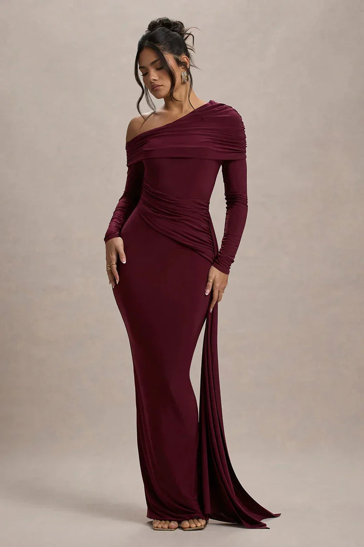 Off-shoulder maxi dress with ruching and ruffle detail - Miguel
