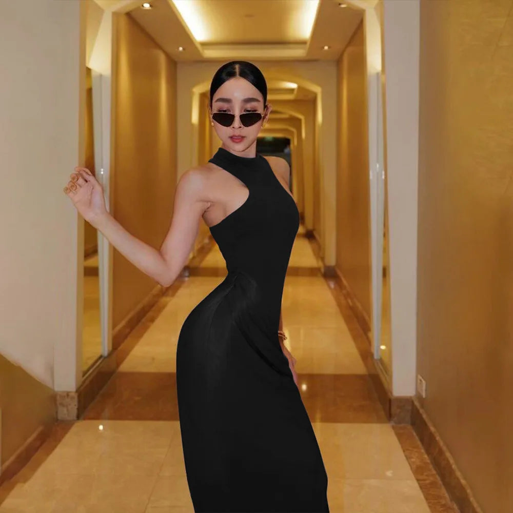 Maxi Dress with Fitted Bodysuit and Satin Skirt - Maris
