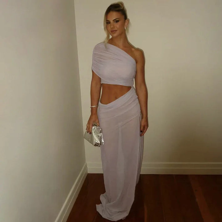 Asymmetric Chiffon Maxi Dress with Slit - Shi Lin