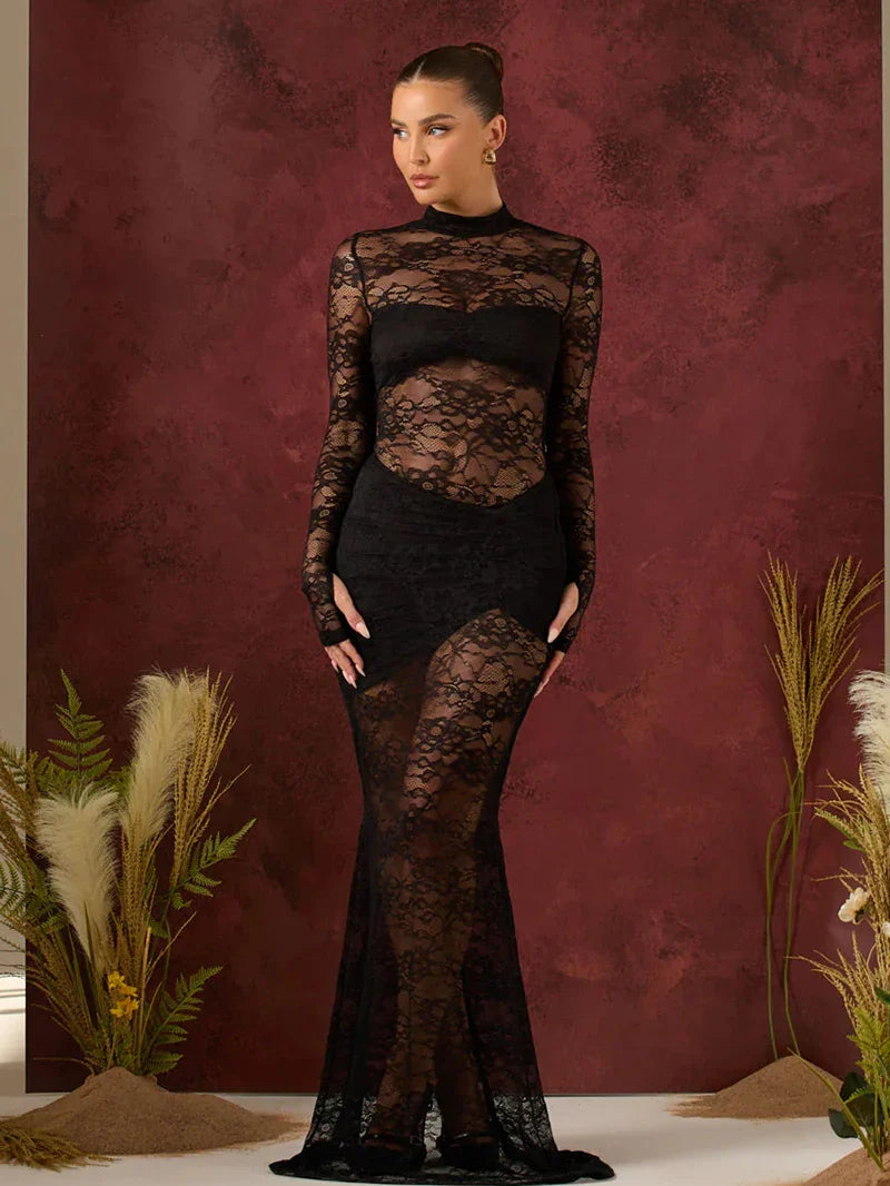 Two-piece lace set bodysuit and maxi skirt - Angelica