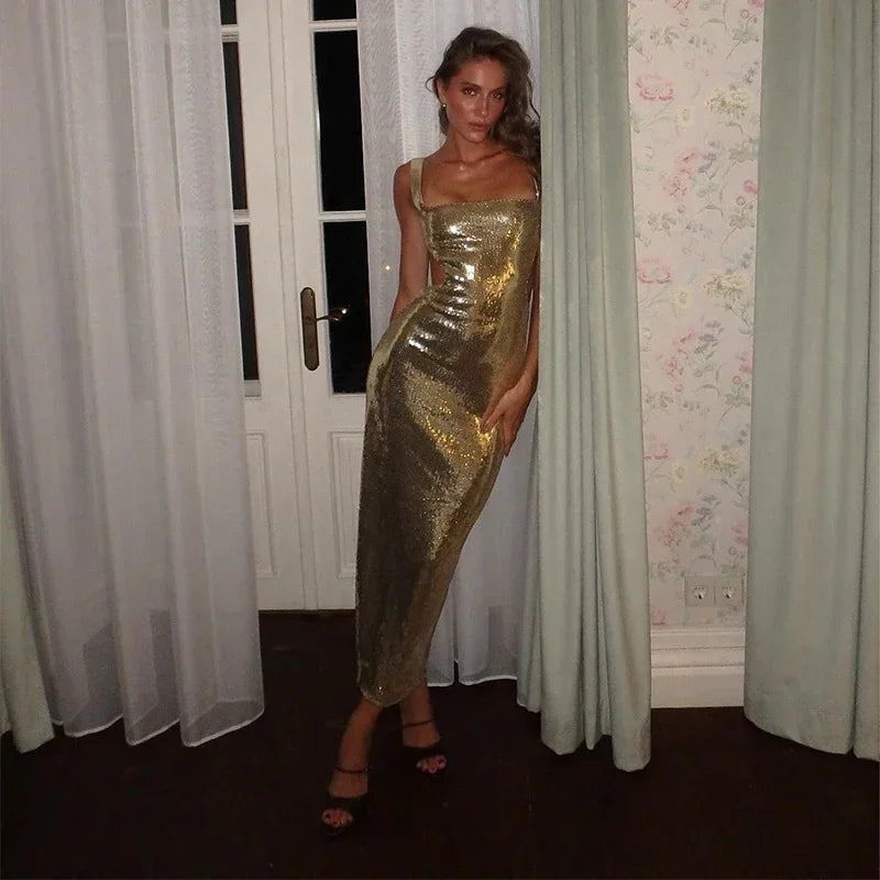 Sequin Maxi Dress with Open Back and Waist - Catalina