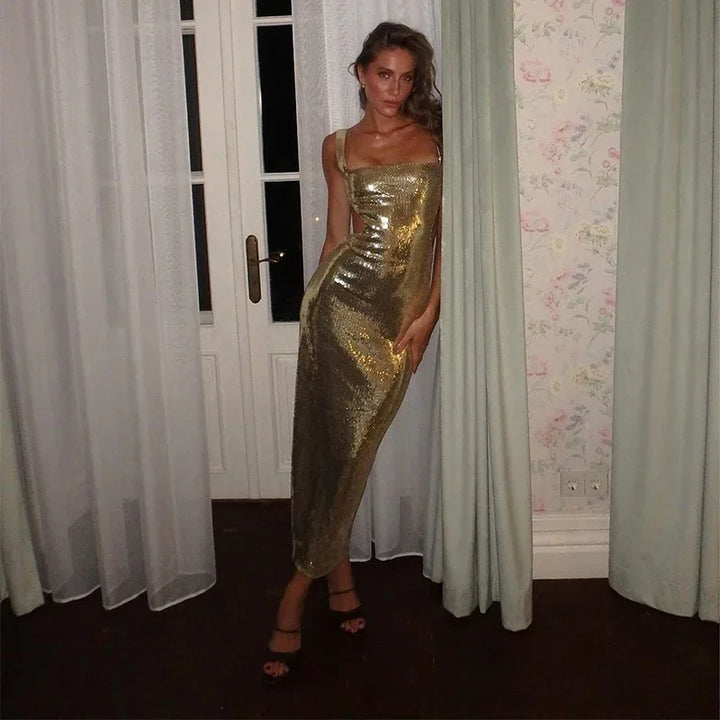 Sequin Maxi Dress with Open Back and Waist - Catalina