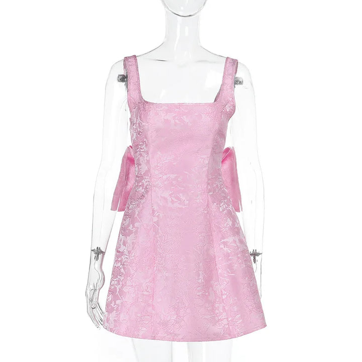 Mini dress with floral illustration print and bow detail on the back - Louisa