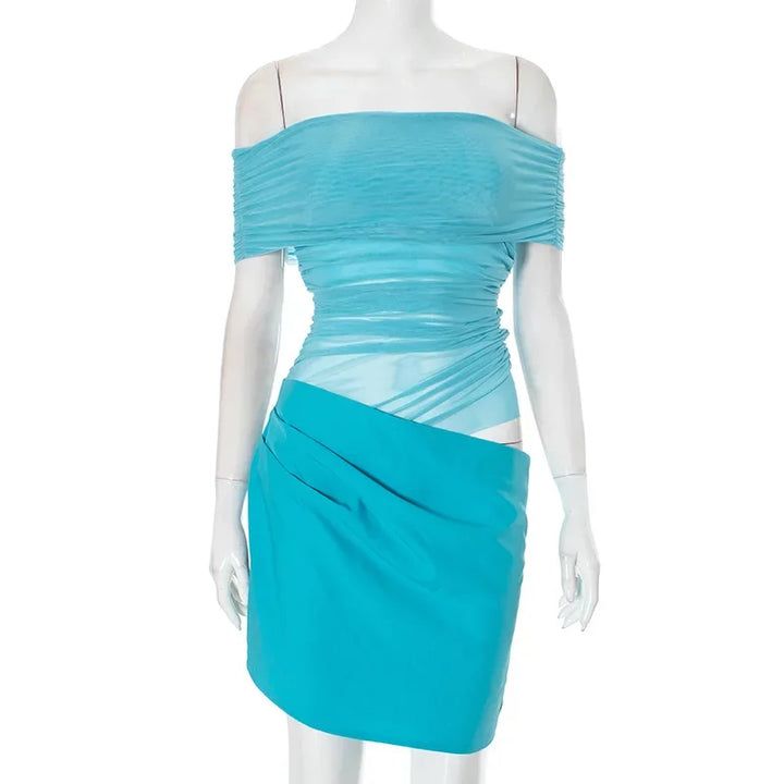 Mini dress with mesh design and off-shoulder - ALEX