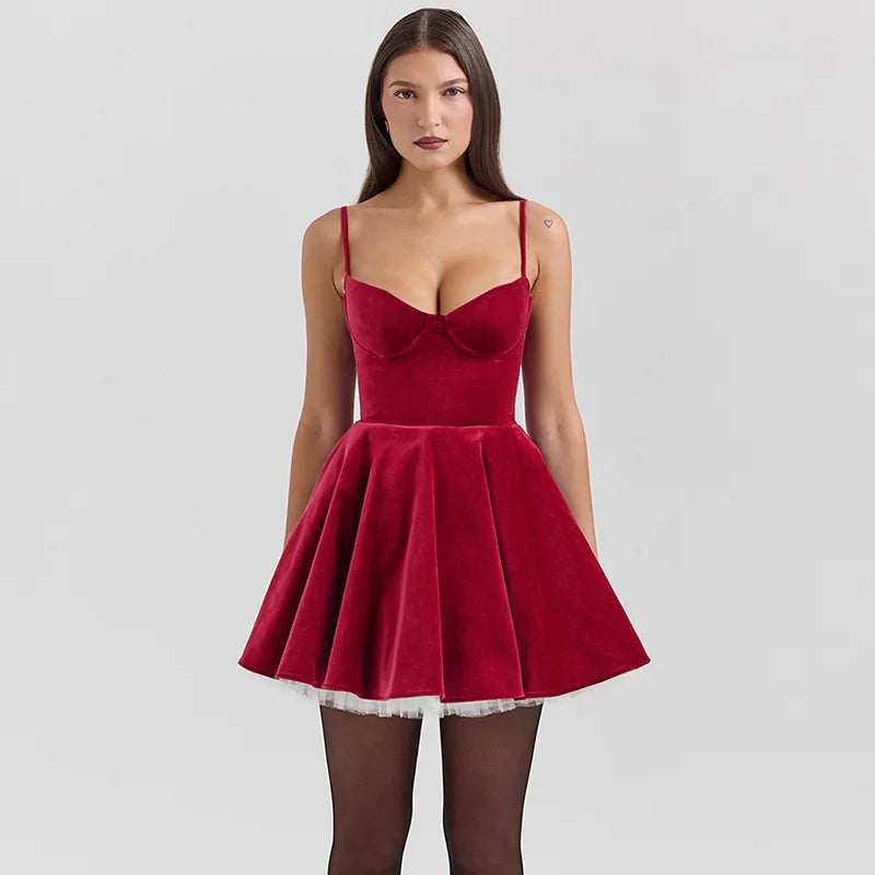 Velvet Ruffled Mini Dress with A-Line Cut - SOFIA