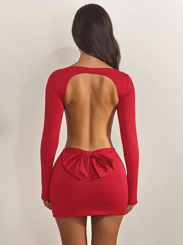 Mini Dress with Open Back and Bow Design - ORIN