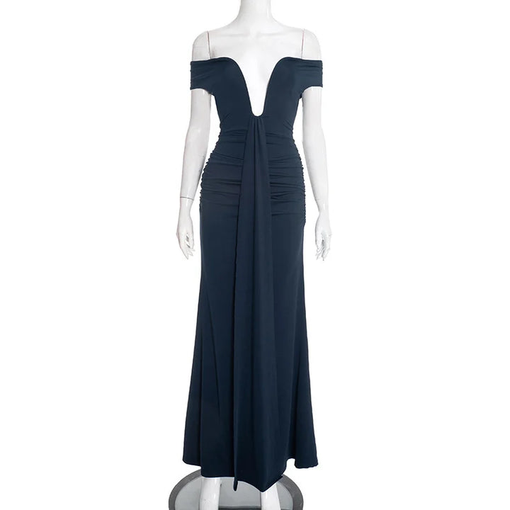 Maxi Dress with Ruching, Off-Shoulder Design, and Ruching Details - Fabiana