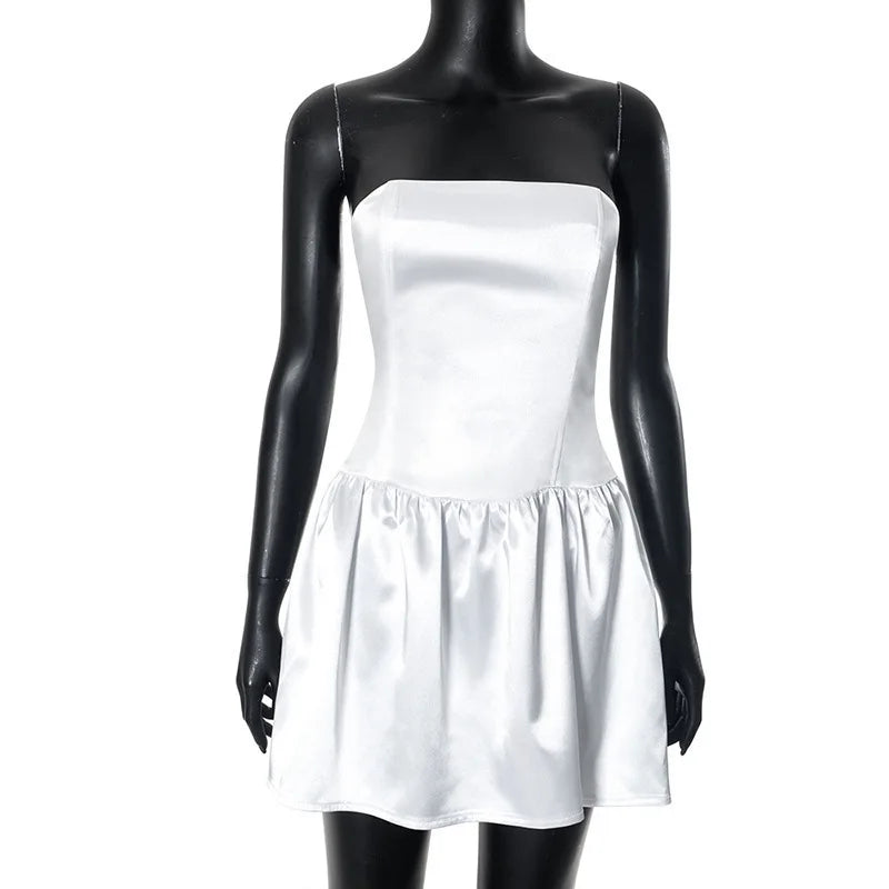 Strapless Satin Mini Dress with Back Ties - Millie