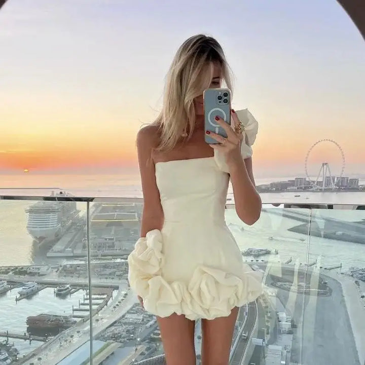 Mini Dress with Pleats and One-Shoulder Design - Florina