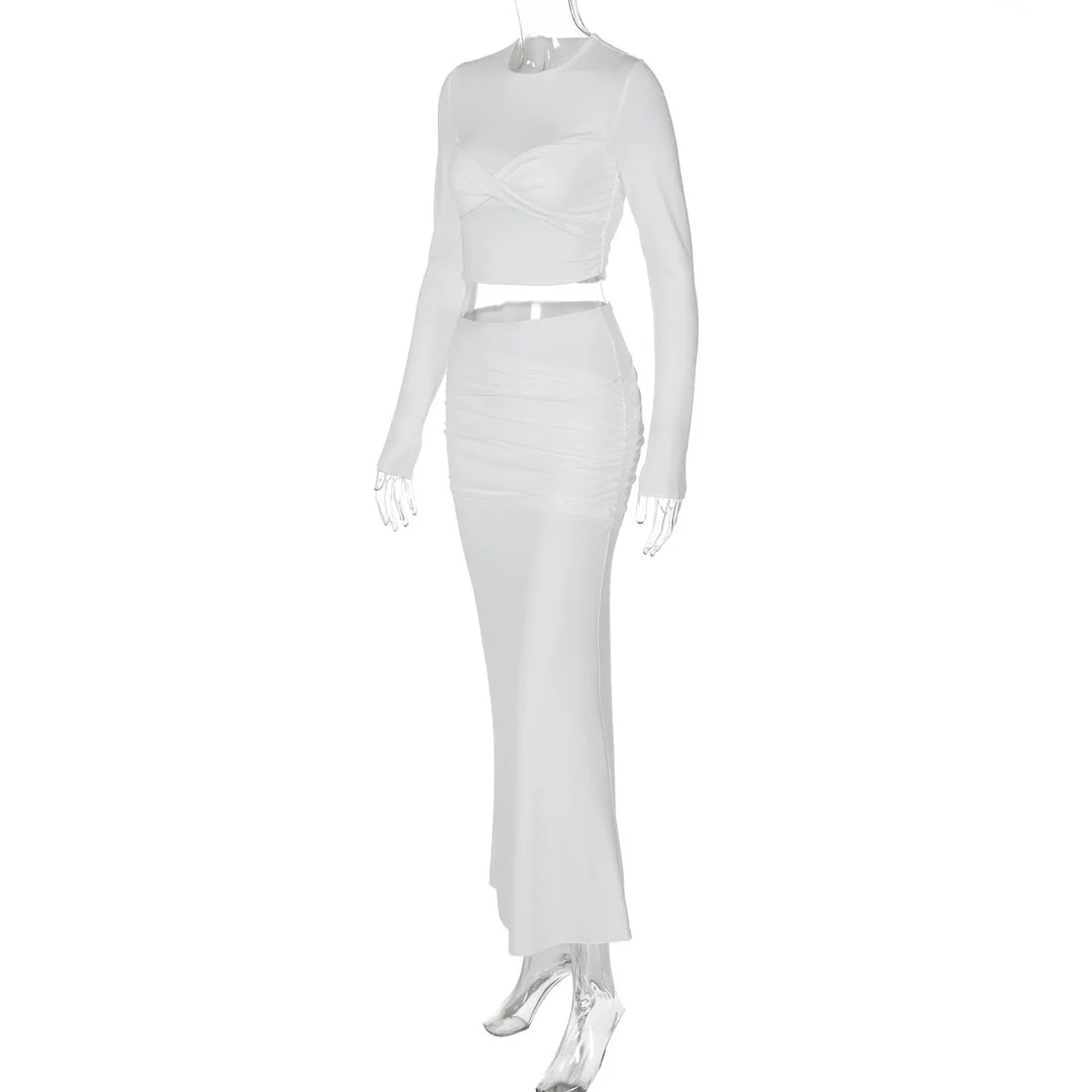 Two-Piece Set with Ruching, Crop Top, and Maxi Skirt - Yahel