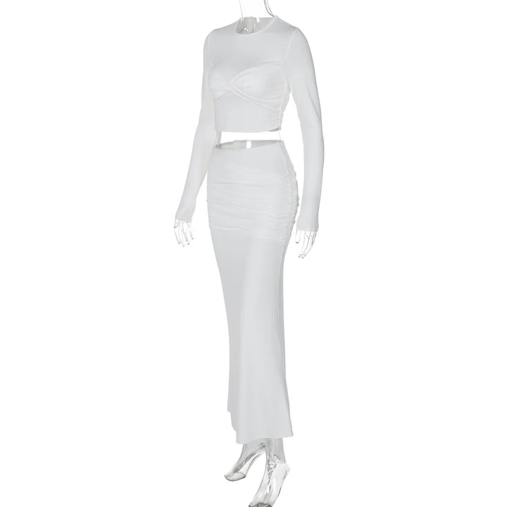 Two-Piece Set with Ruching, Crop Top, and Maxi Skirt - Yahel