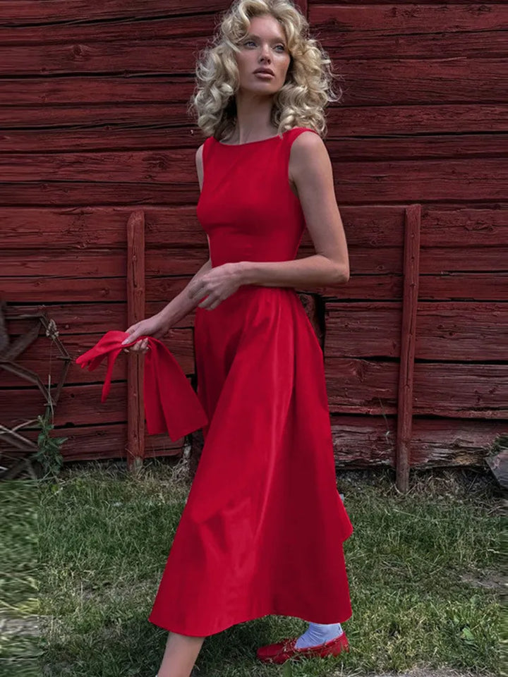 Midi open back dress in A-line cut - Heidi
