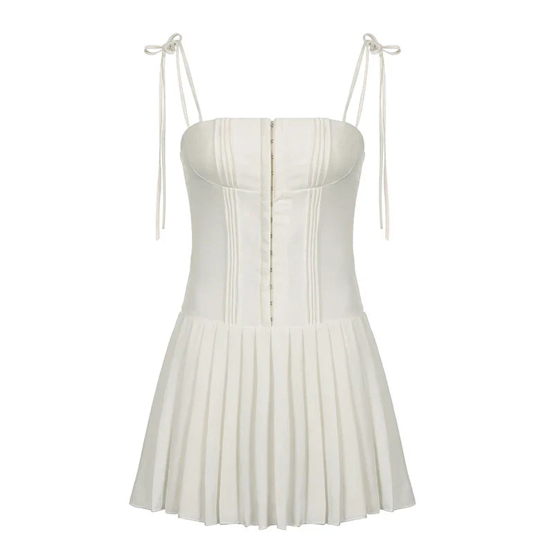 Mini Dress with Pin Closure and Tie Straps - Ronili