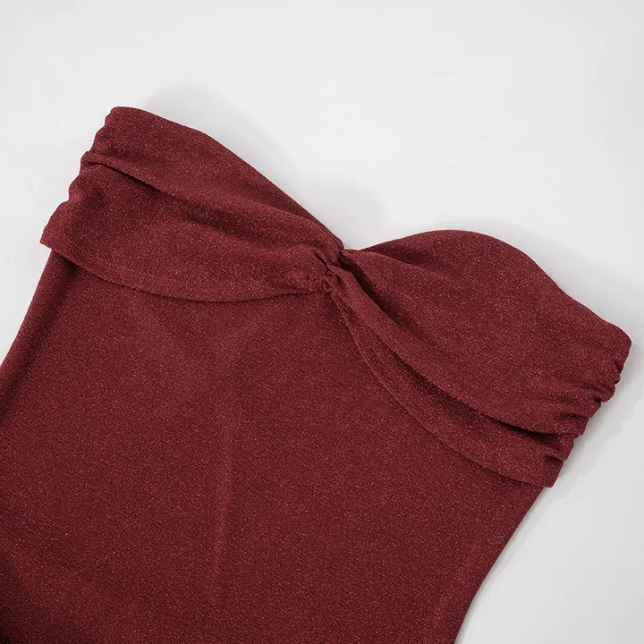 Strapless Maxi Dress with Glitter and Ruching Design - Harlee